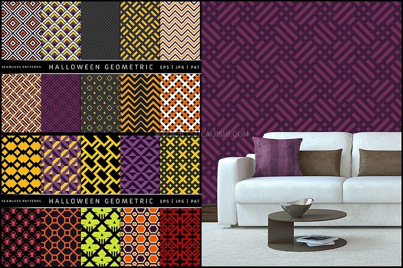 100种万圣节无缝图案背景素材,AI PAT格式